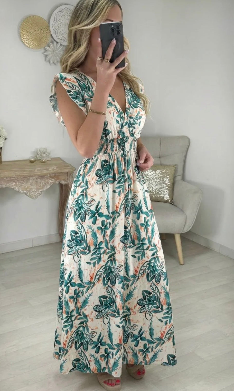 Robe Taille Unique – Blanc & Turquoise