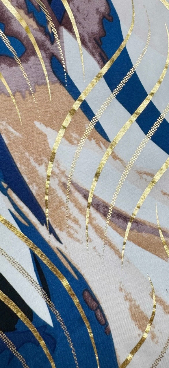 Robe Taille Unique – Imprimé Bleu Marine & Doré